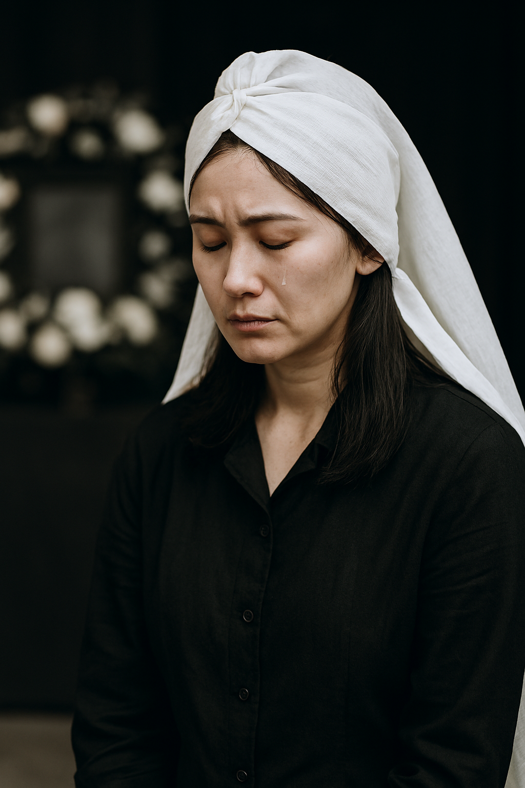 Người phụ nữ đeo khăn tang