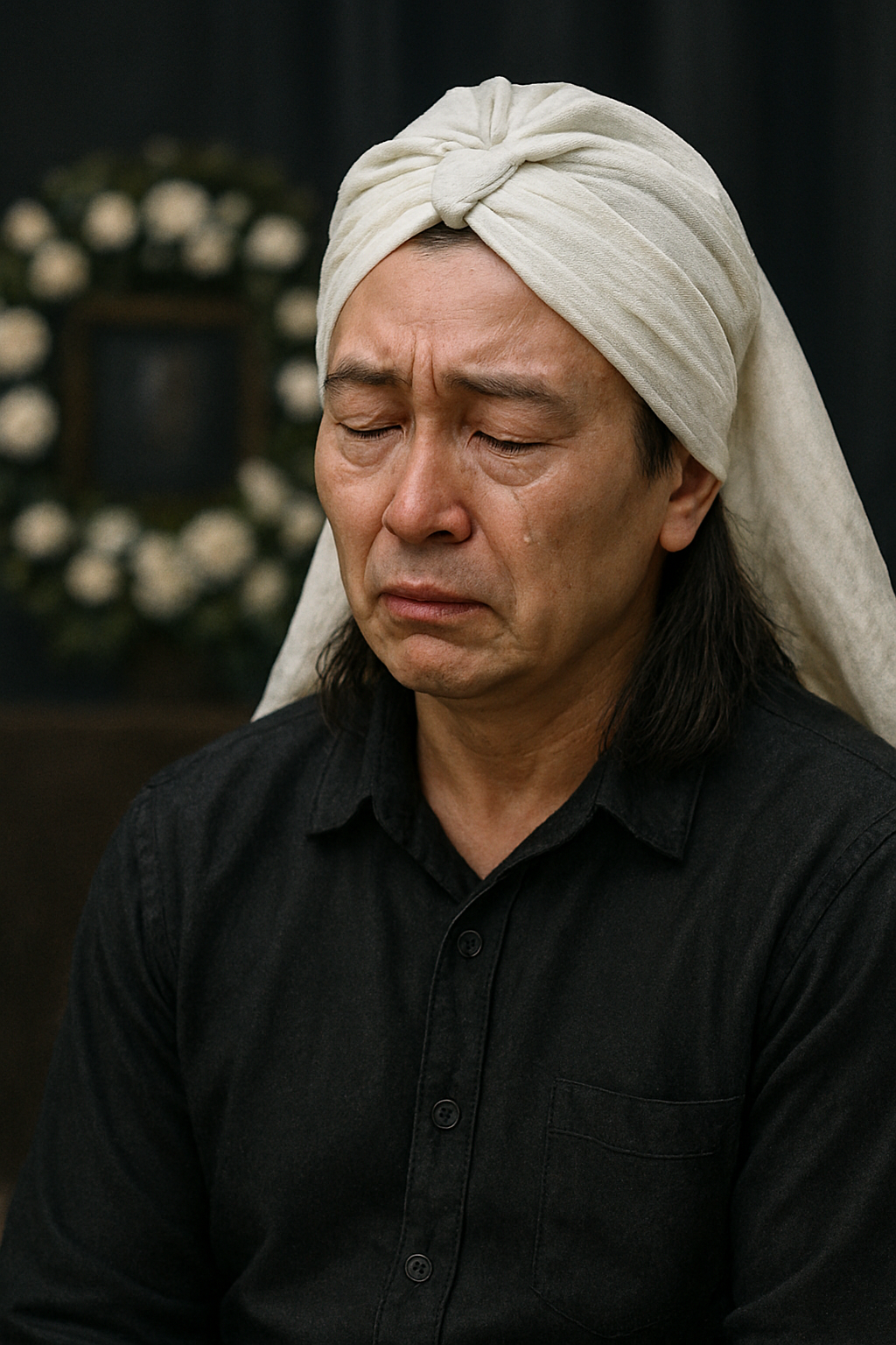 Người đàn ông đeo khăn tang