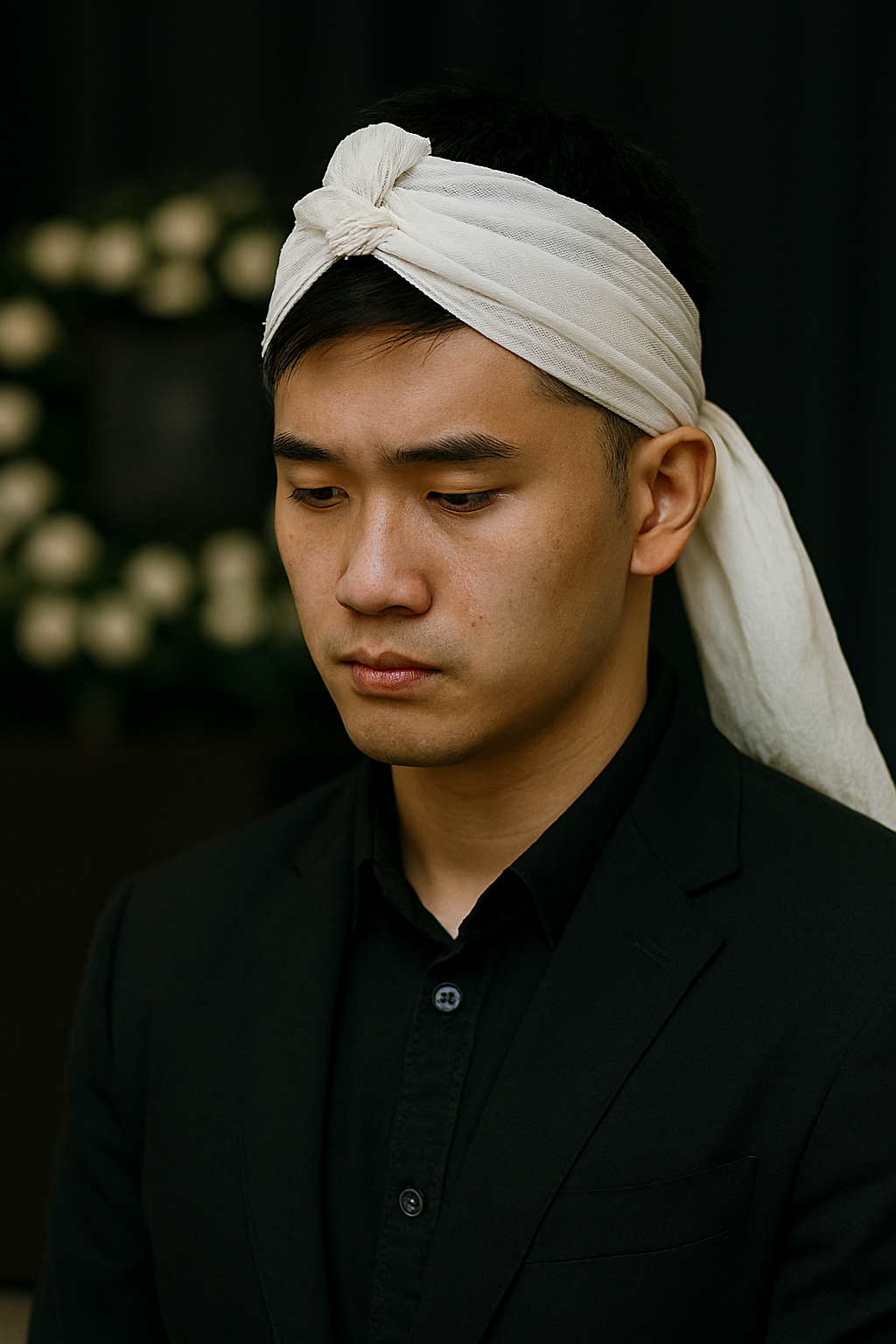 Chàng trai đeo khăn tang